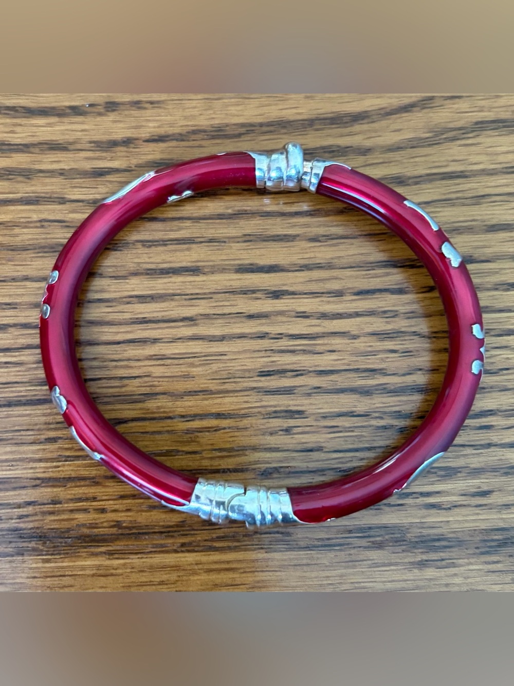 Sterling Silver & Red enamel Bracelet - Picture 2 of 8